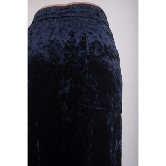 Zara Womens Crushed Velvet Pants Trousers XL Navy Blue drawstring 8245/600 NWT - Picture 6 of 8